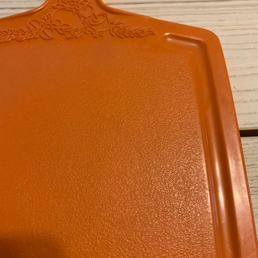 Vintage MCM Mushroom Orange Plastic Cutting Board Veggie Fruit Design Farm House